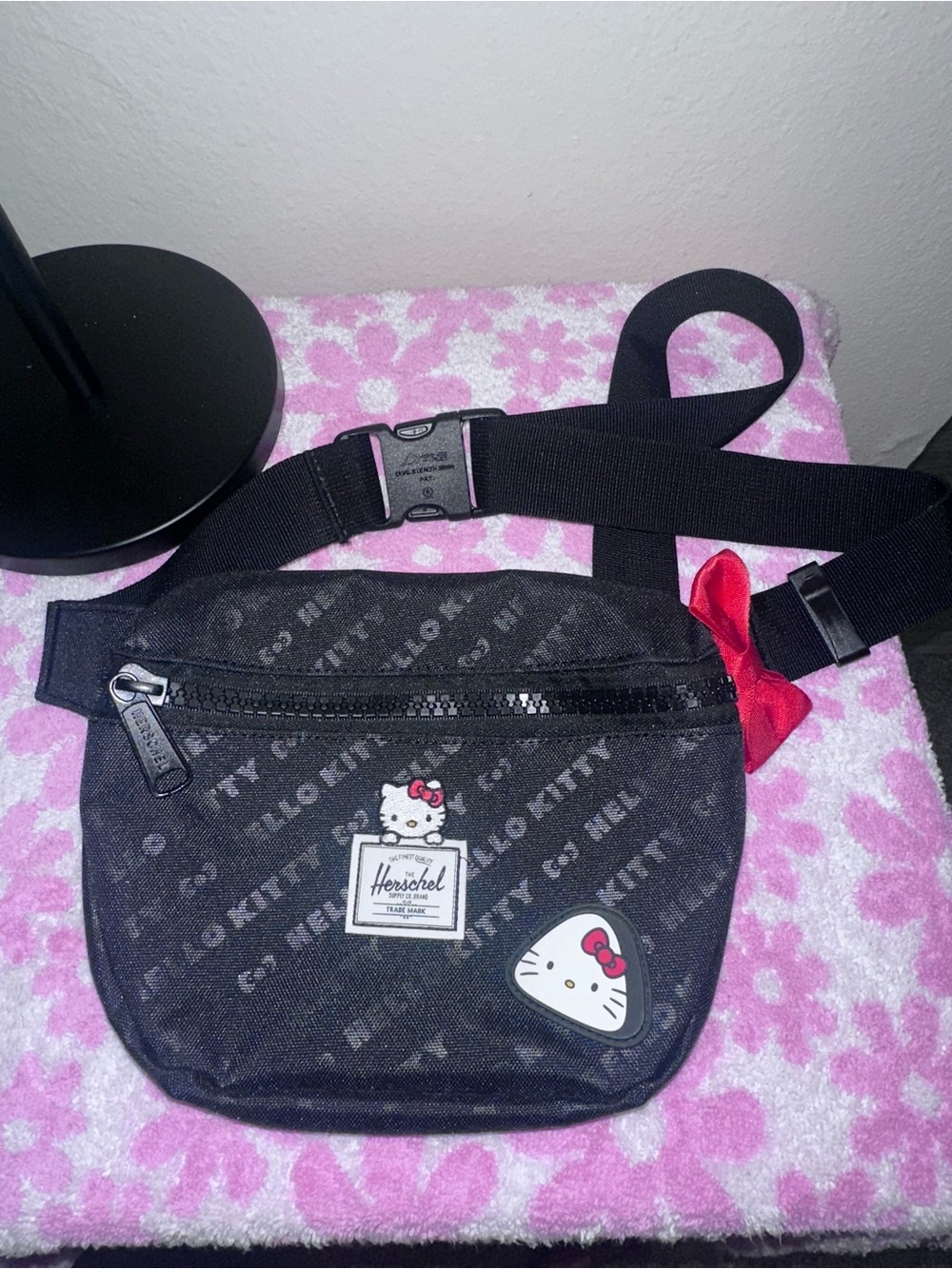 Herschel Hello Kitty Black Waist Bag with Red Bow Accent